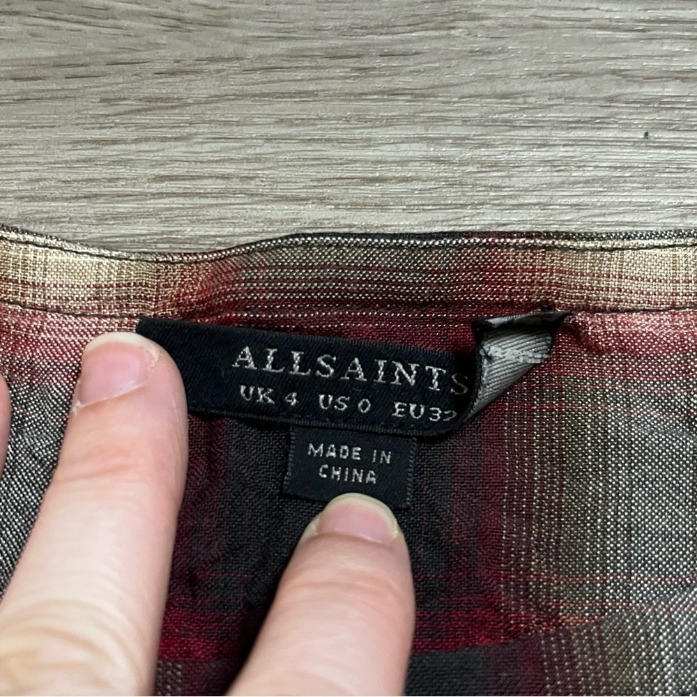 All Saints Womens Red Black Checked Tank Top Knot Hem Size 0 - Picture 3 of 6